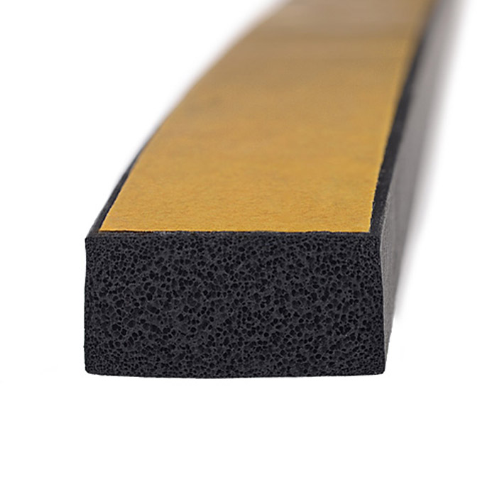 Ribbed adhesive rubber seal strip extrusions with yellow tape
